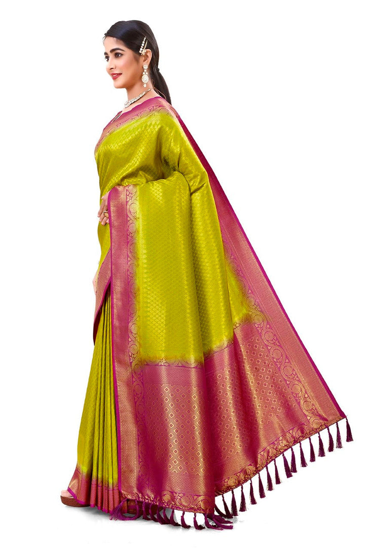 Flourious Fancy Women's Kanjivaram Silk Saree with Unstitched blouse piece