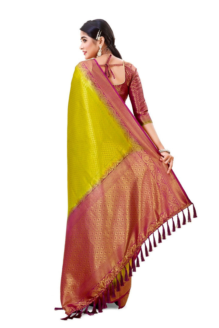 Flourious Fancy Women's Kanjivaram Silk Saree with Unstitched blouse piece