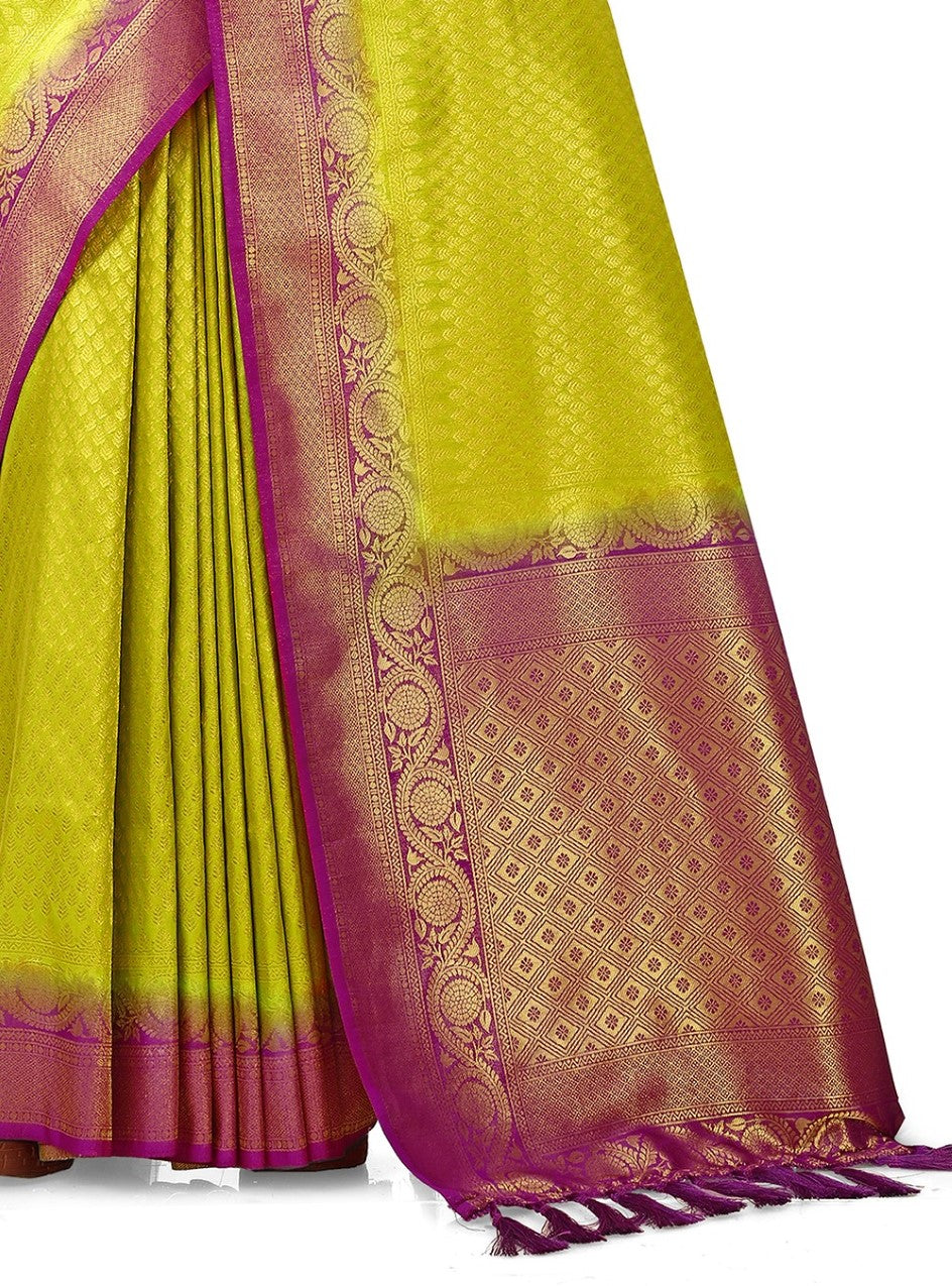 Flourious Fancy Women's Kanjivaram Silk Saree with Unstitched blouse piece