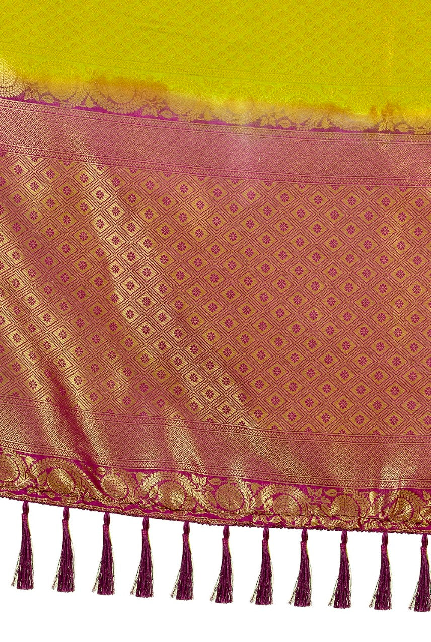 Flourious Fancy Women's Kanjivaram Silk Saree with Unstitched blouse piece