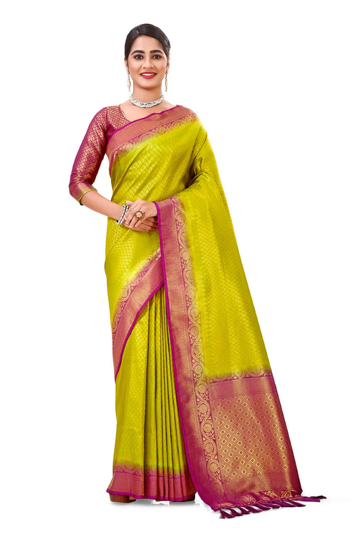 Flourious Fancy Women's Kanjivaram Silk Saree with Unstitched blouse piece