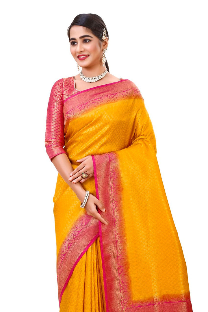 Flourious Fancy Women's Kanjivaram Silk Saree with Unstitched blouse piece