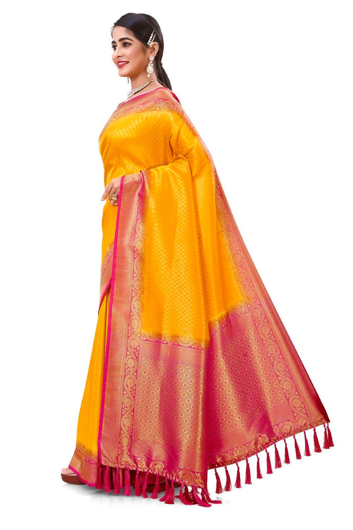 Flourious Fancy Women's Kanjivaram Silk Saree with Unstitched blouse piece