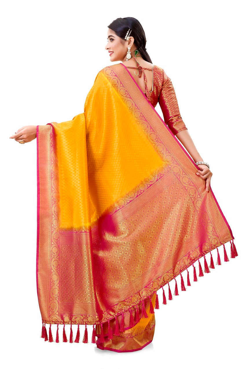 Flourious Fancy Women's Kanjivaram Silk Saree with Unstitched blouse piece