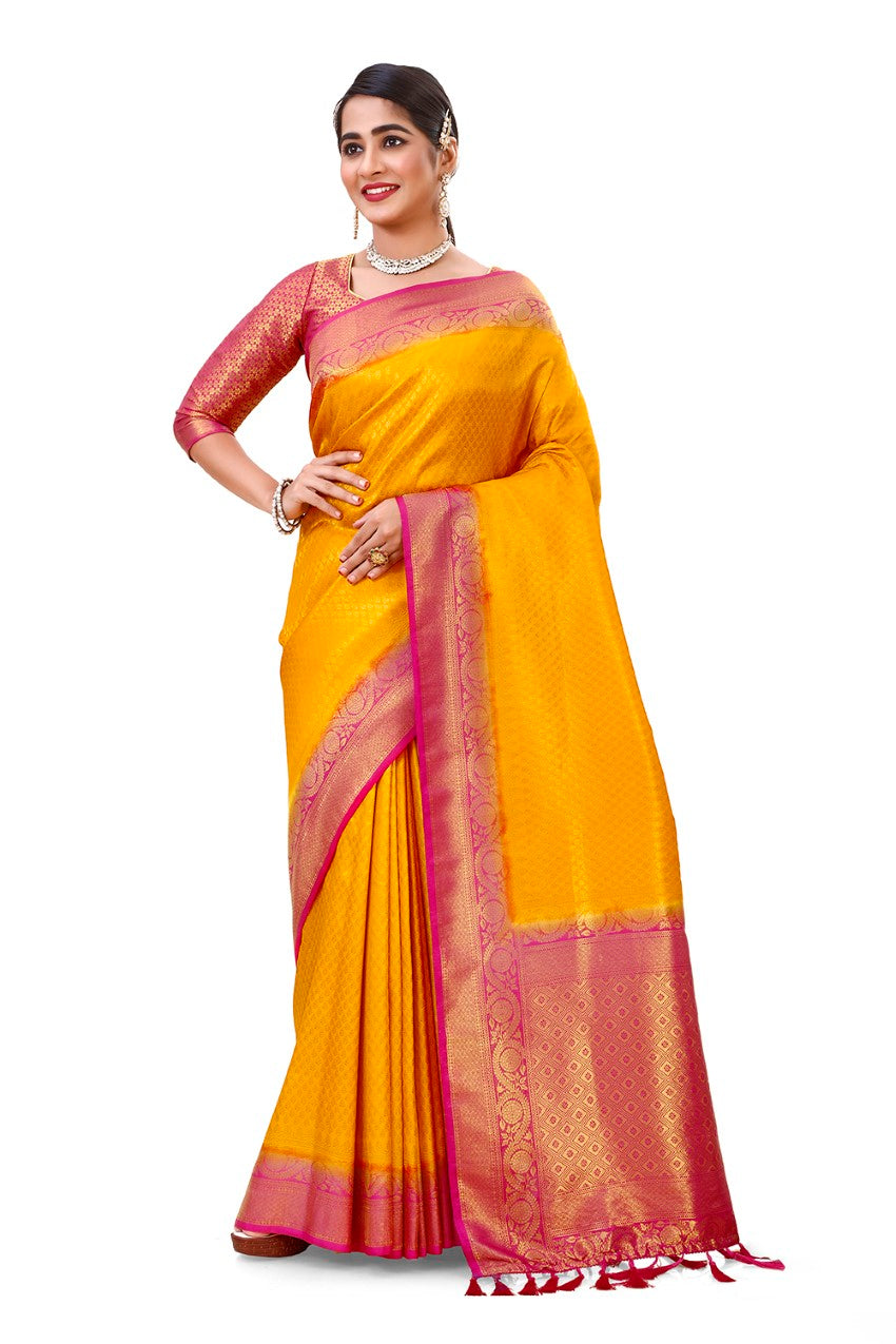 Flourious Fancy Women's Kanjivaram Silk Saree with Unstitched blouse piece