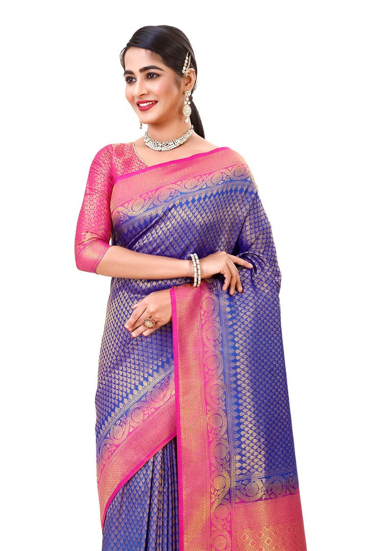 Flourious Fancy Women's Kanjivaram Silk Saree with Unstitched blouse piece