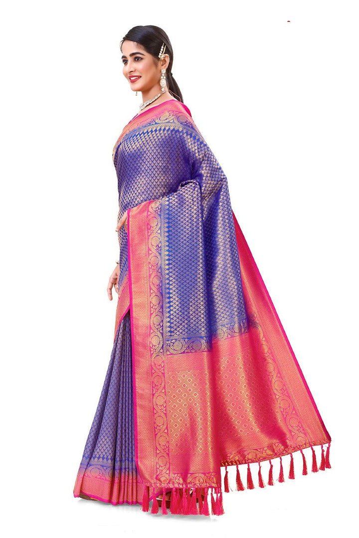 Flourious Fancy Women's Kanjivaram Silk Saree with Unstitched blouse piece