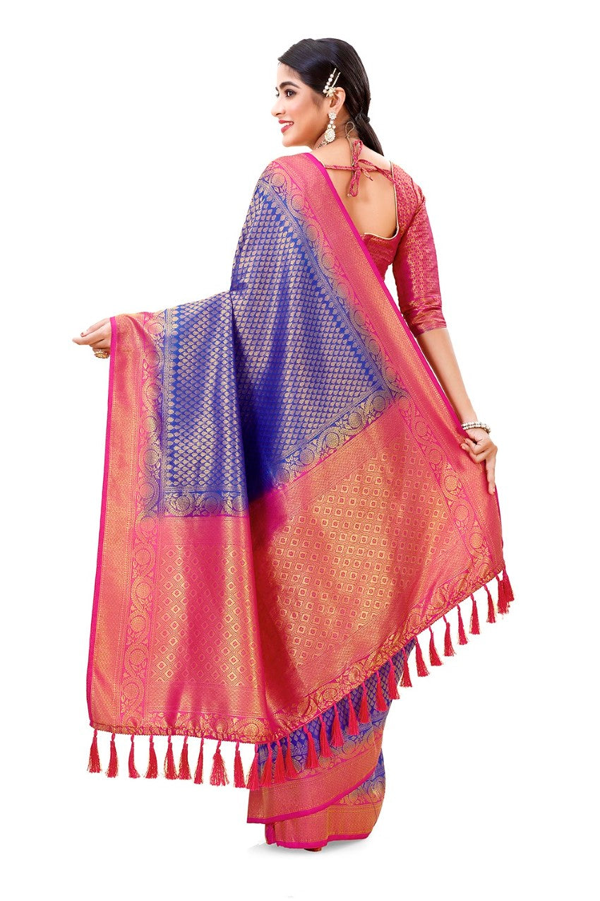 Flourious Fancy Women's Kanjivaram Silk Saree with Unstitched blouse piece