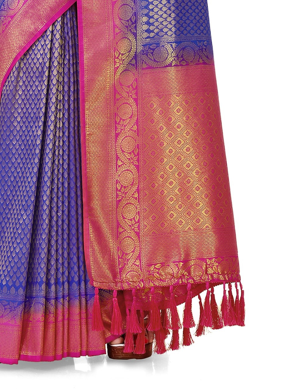 Flourious Fancy Women's Kanjivaram Silk Saree with Unstitched blouse piece