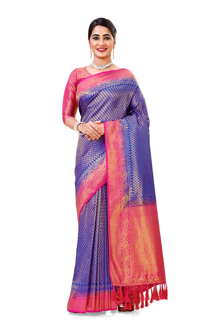 Flourious Fancy Women's Kanjivaram Silk Saree with Unstitched blouse piece