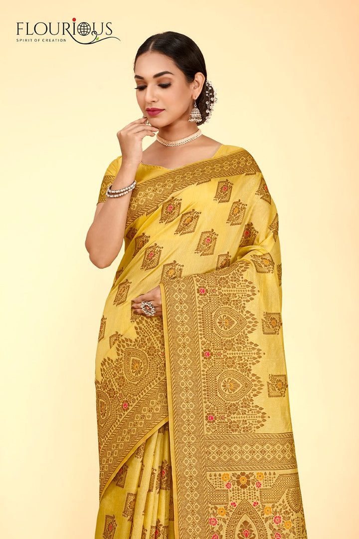 FLOURIOUS Women's Raw Silk Saree for Women with Unstitched Blouse Piece