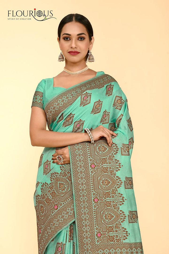 FLOURIOUS Women's Raw Silk Saree for Women with Unstitched Blouse Piece