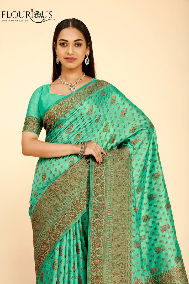 FLOURIOUS Women's Raw Silk Saree for Women with Unstitched Blouse