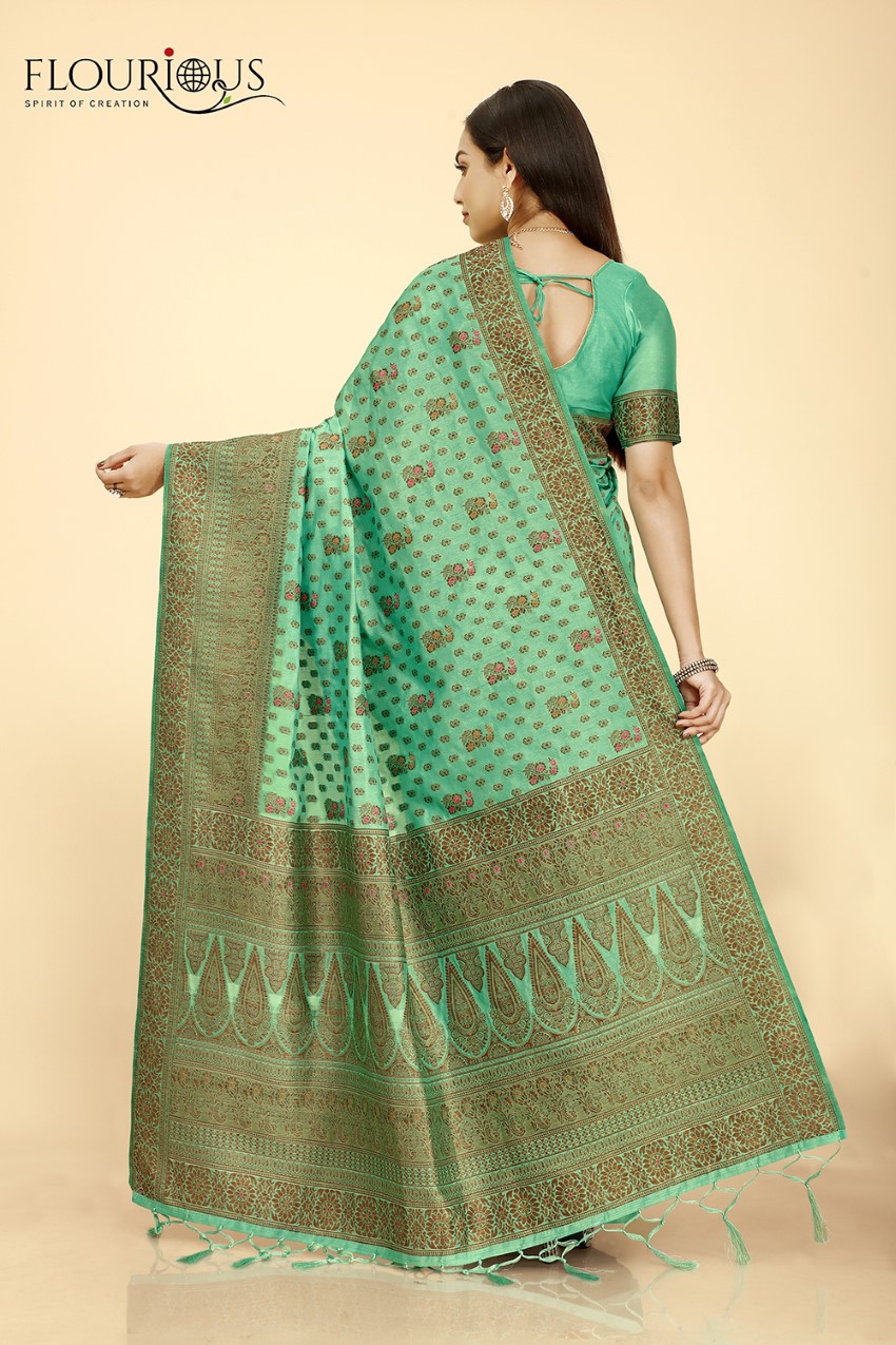 FLOURIOUS Women's Raw Silk Saree for Women with Unstitched Blouse