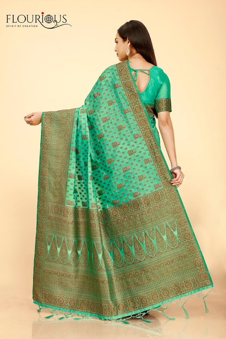 FLOURIOUS Women's Raw Silk Saree for Women with Unstitched Blouse