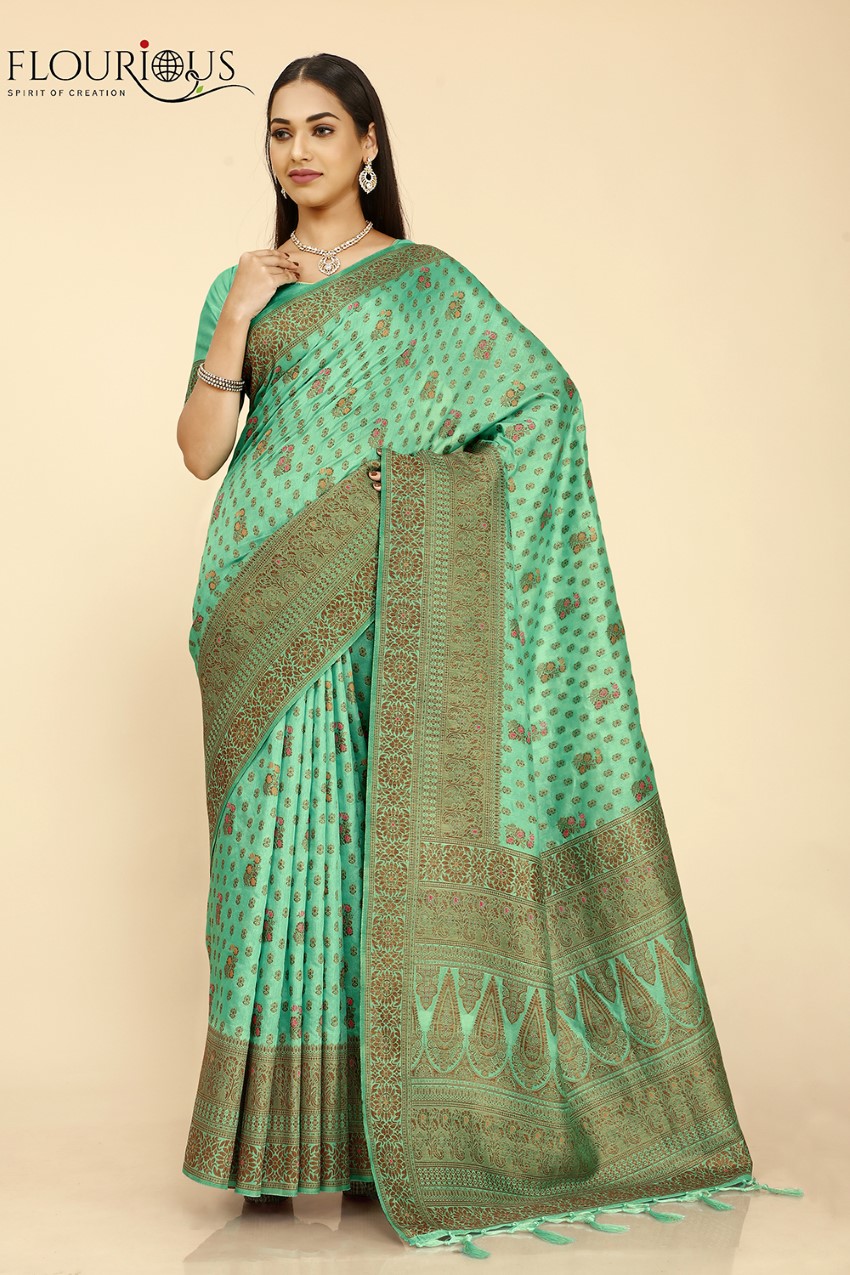 FLOURIOUS Women's Raw Silk Saree for Women with Unstitched Blouse