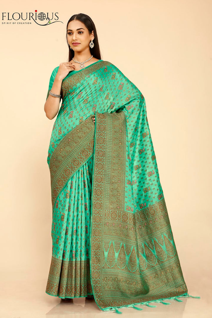 FLOURIOUS Women's Raw Silk Saree for Women with Unstitched Blouse