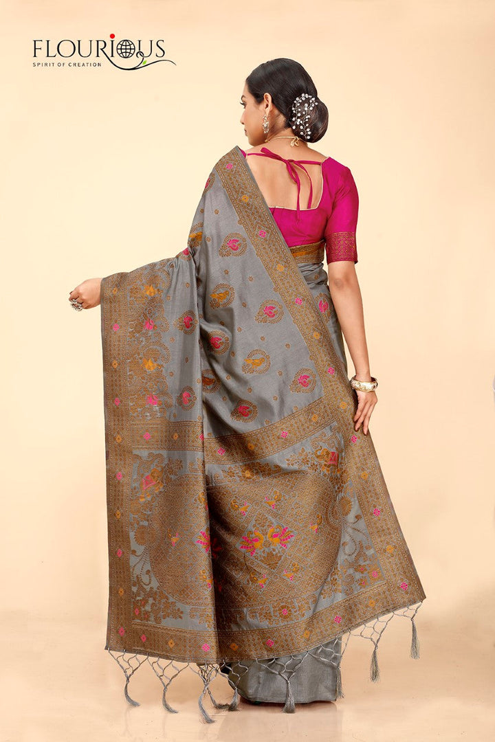 FLOURIOUS Women's Raw Silk Saree for Wedding