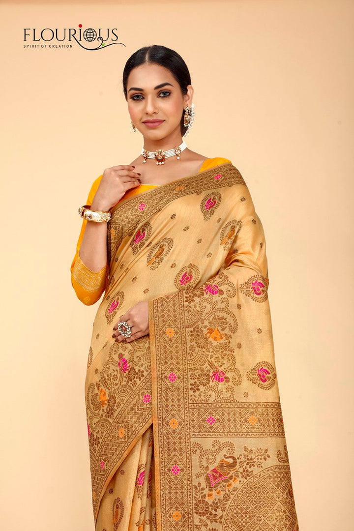 FLOURIOUS Women's Raw Silk Saree for Wedding