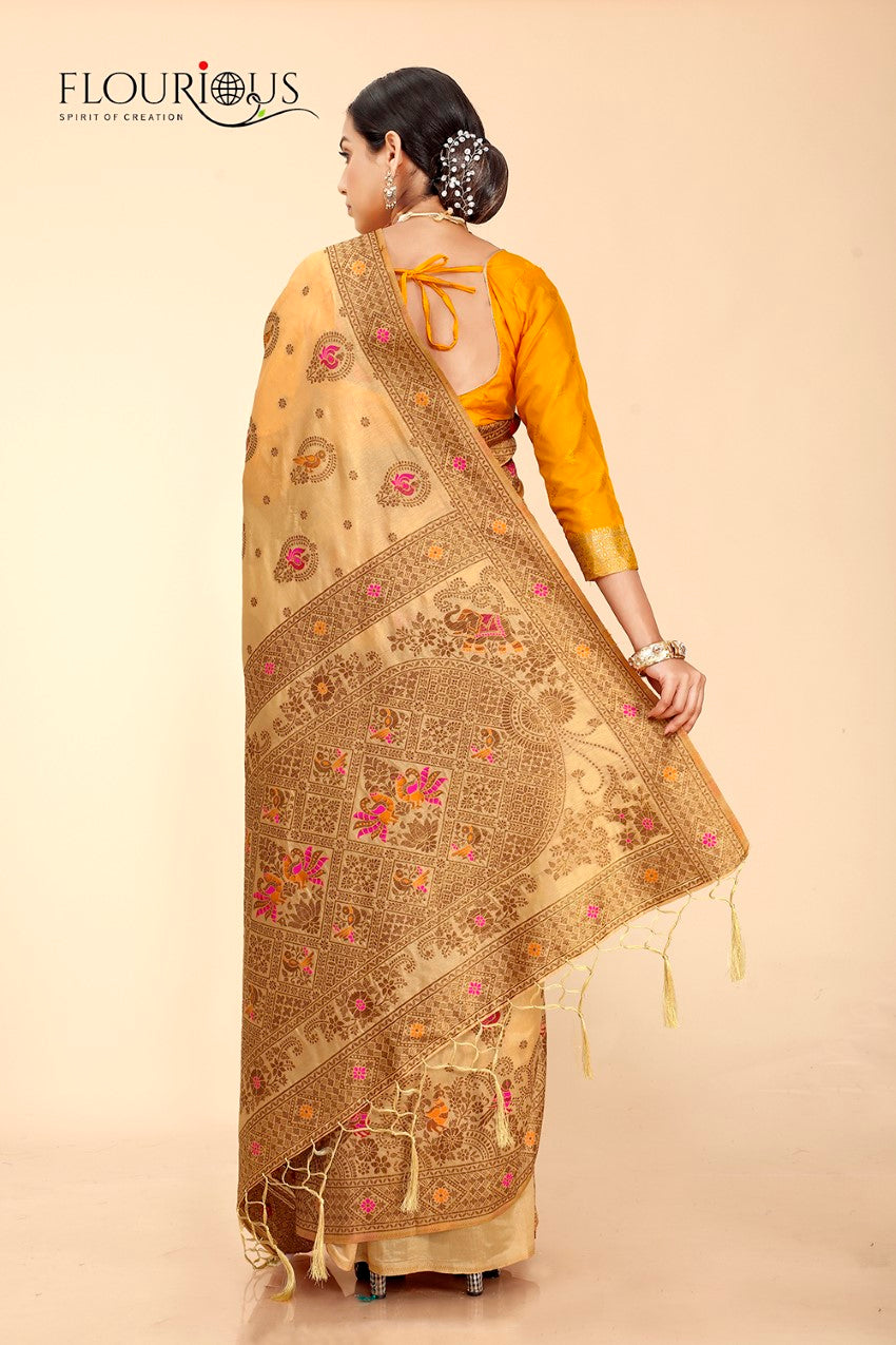 FLOURIOUS Women's Raw Silk Saree for Wedding