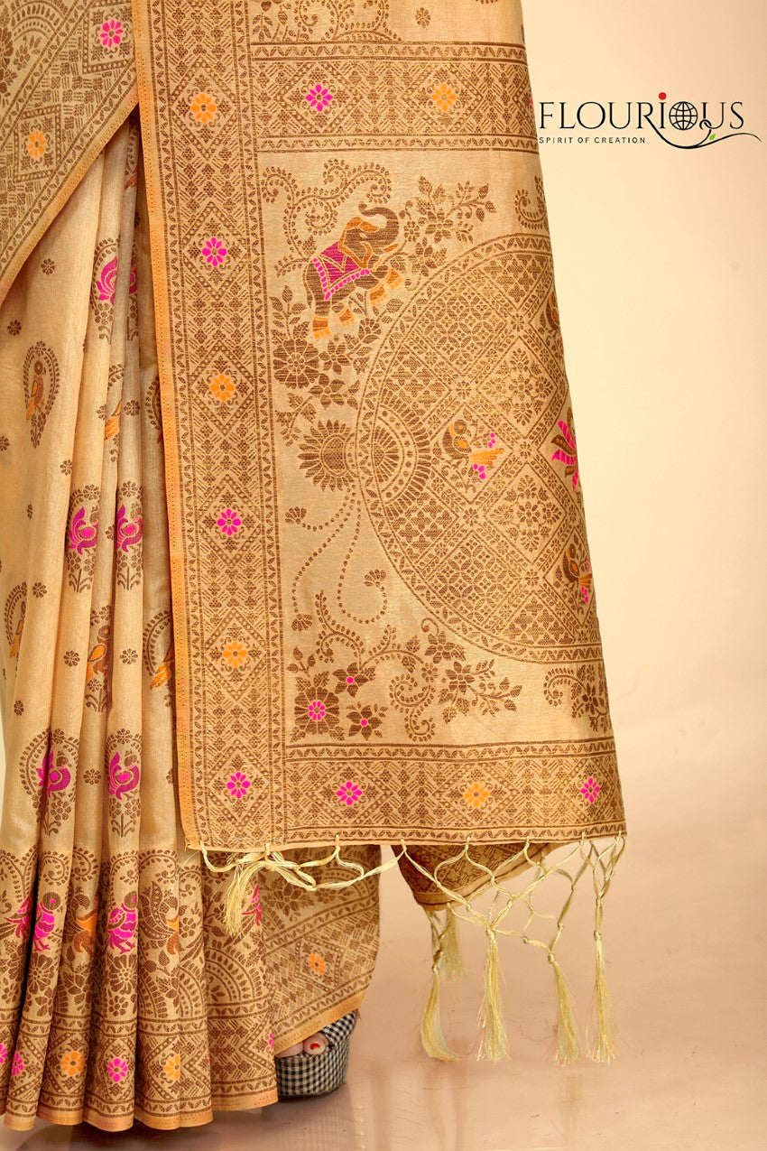 FLOURIOUS Women's Raw Silk Saree for Wedding