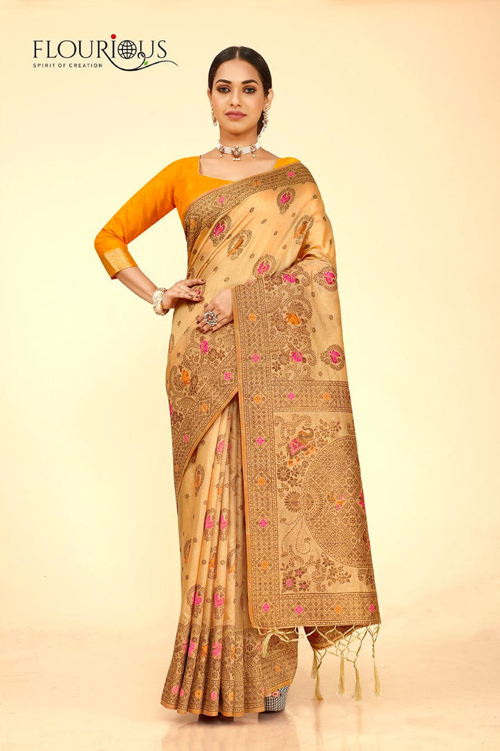 FLOURIOUS Women's Raw Silk Saree for Wedding