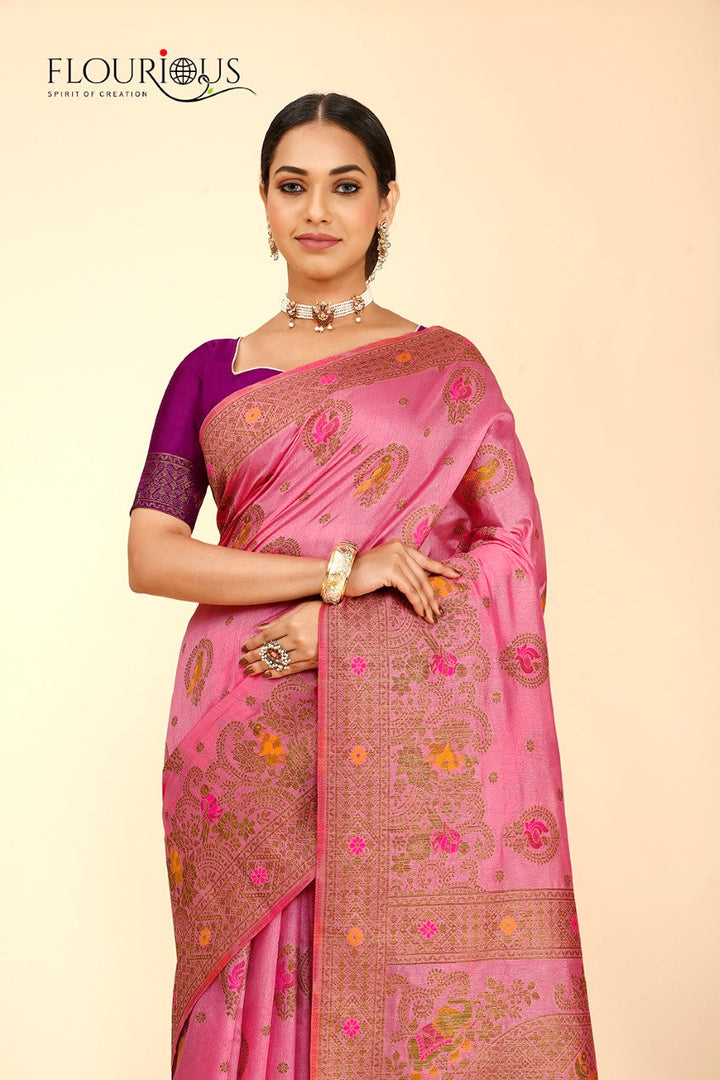 FLOURIOUS Women's Raw Silk Saree for Wedding