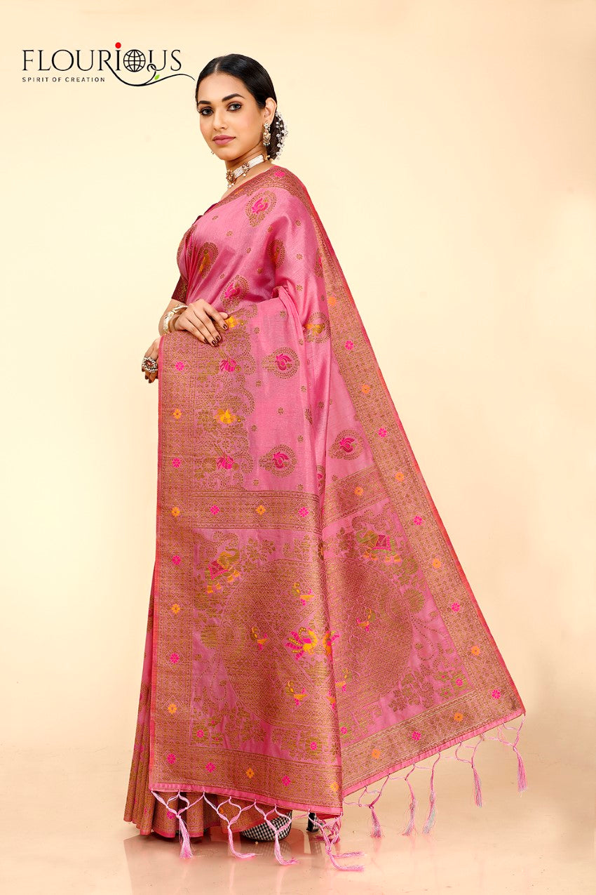 FLOURIOUS Women's Raw Silk Saree for Wedding