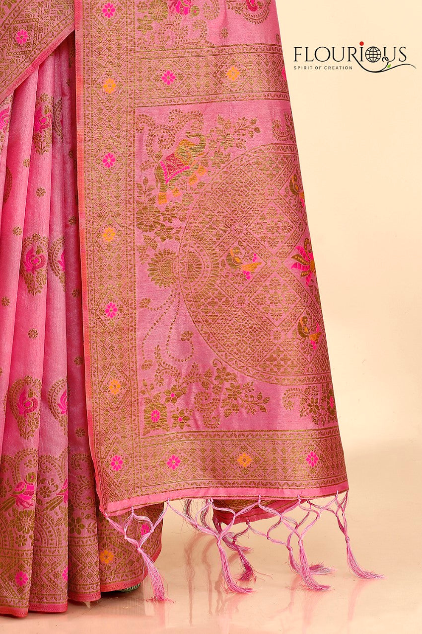 FLOURIOUS Women's Raw Silk Saree for Wedding