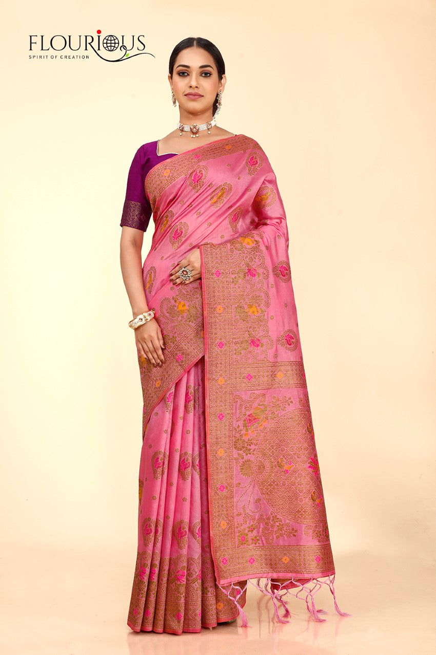 FLOURIOUS Women's Raw Silk Saree for Wedding