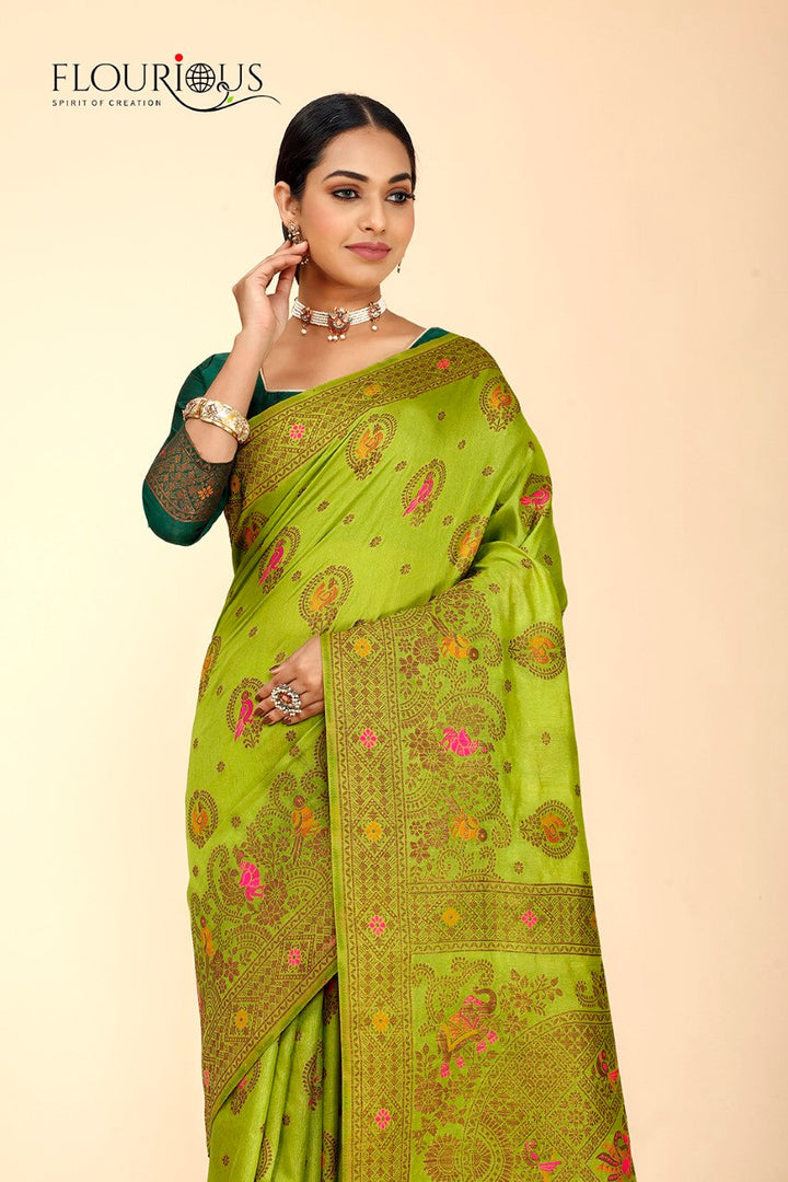 FLOURIOUS Women's Raw Silk Saree for Wedding