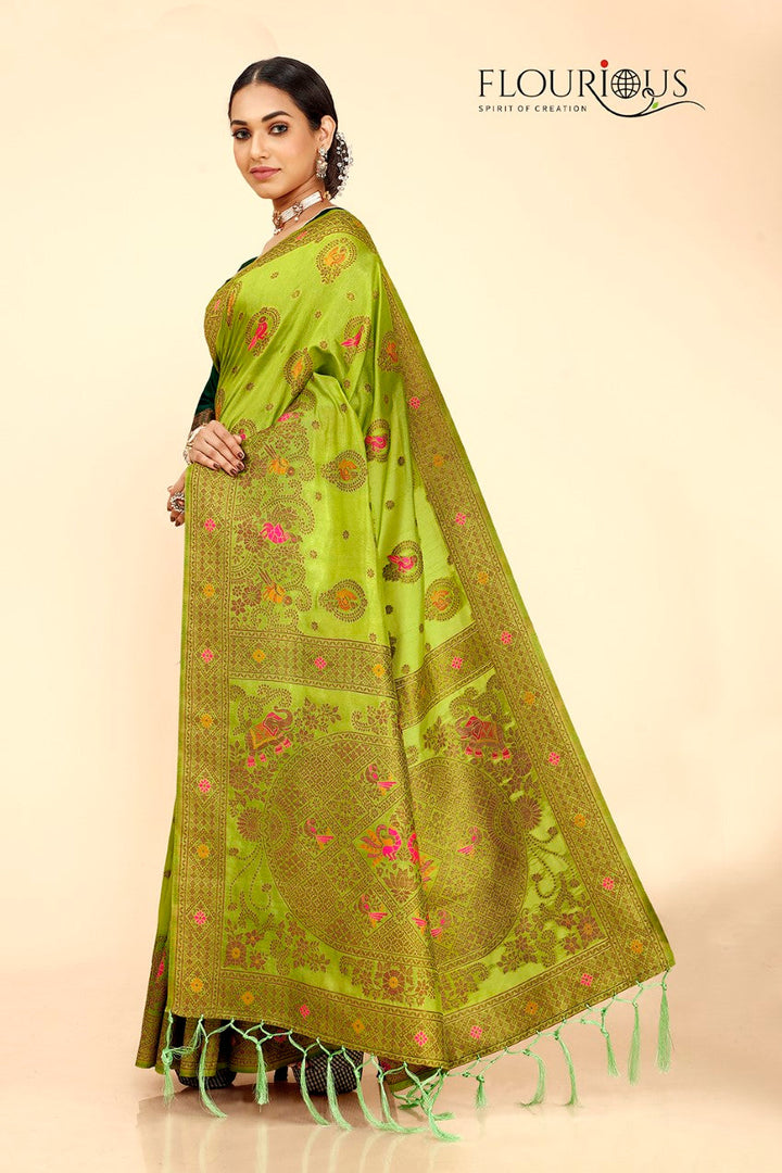 FLOURIOUS Women's Raw Silk Saree for Wedding