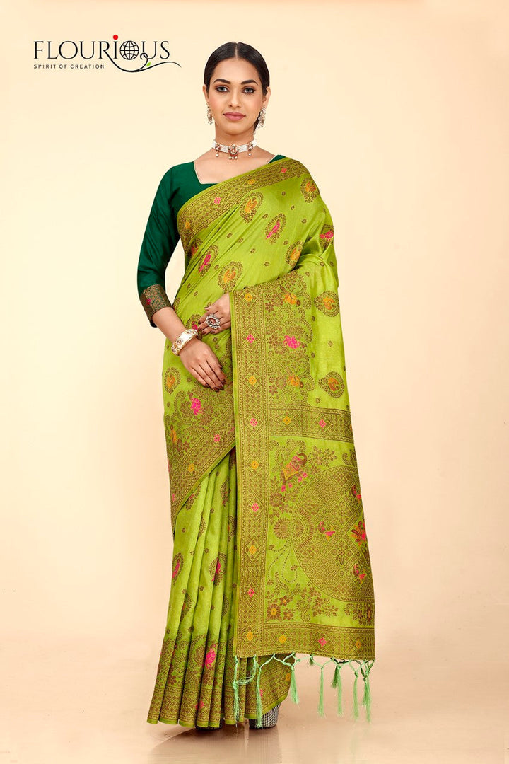 FLOURIOUS Women's Raw Silk Saree for Wedding