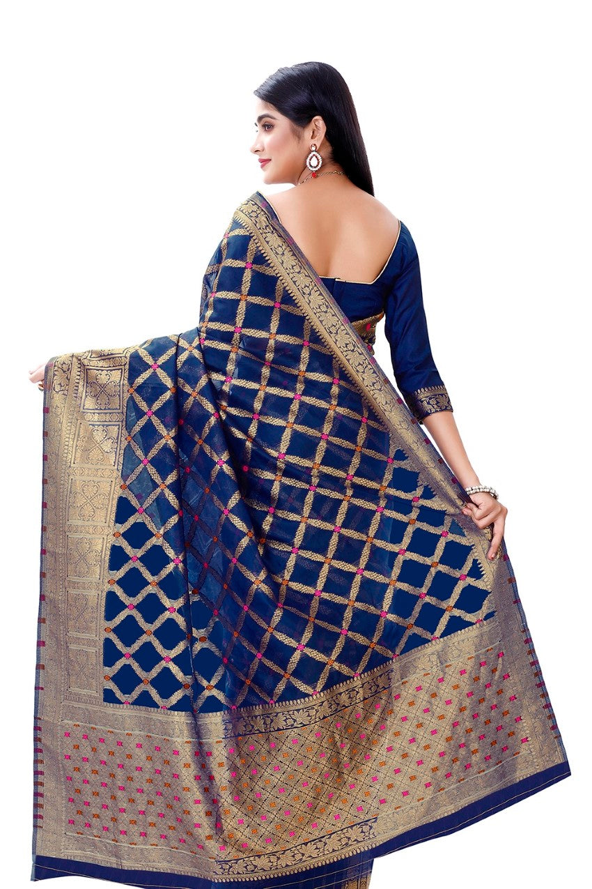 FLOURIOUS Women's Pure Organza Saree for Women with Unstitched Blouse Piece