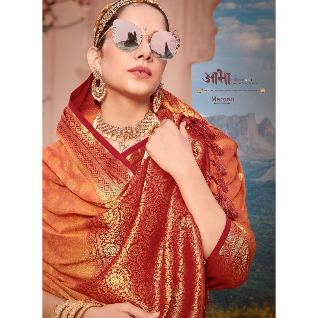 FLOURIOUS Women's Pure Viscose Georgette Saree with Unstitched Blouse Piece - Zari Woven Work Sarees for Women
