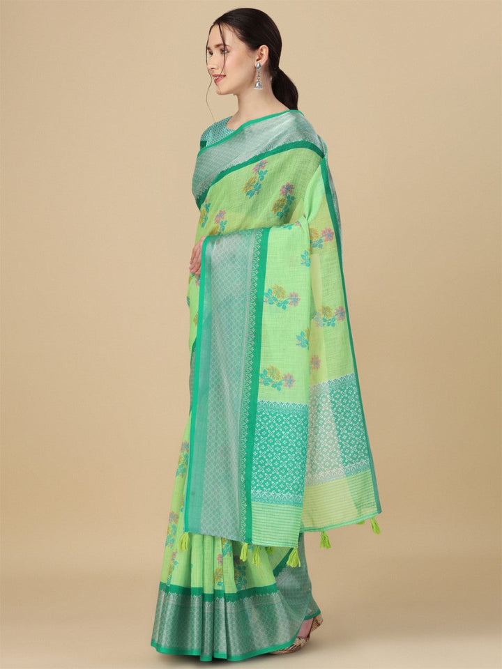 Flourious Designer Linen 7x7 Patta Saree for women with Digital Floral Print Work