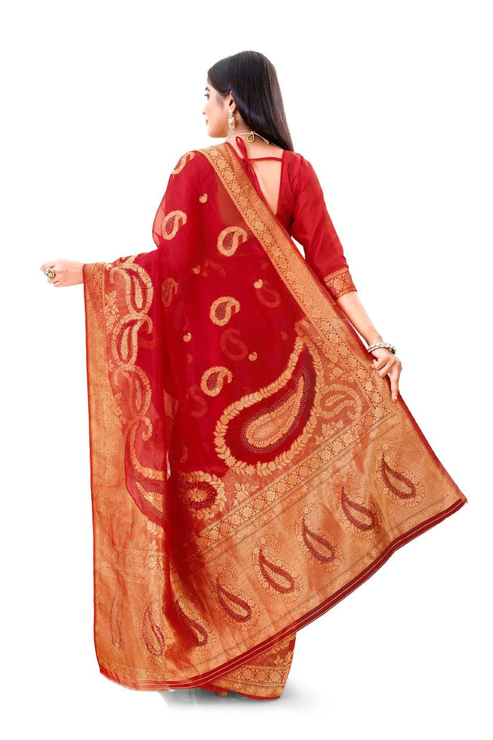 FLOURIOUS Women's Pure Organza Saree for Women with Unstitched Blouse Piece