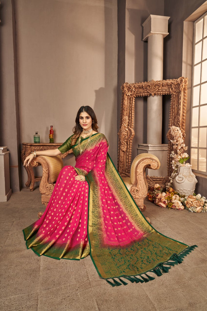 Flourious Designer Pure Georgette Saree for women with Siroski Work