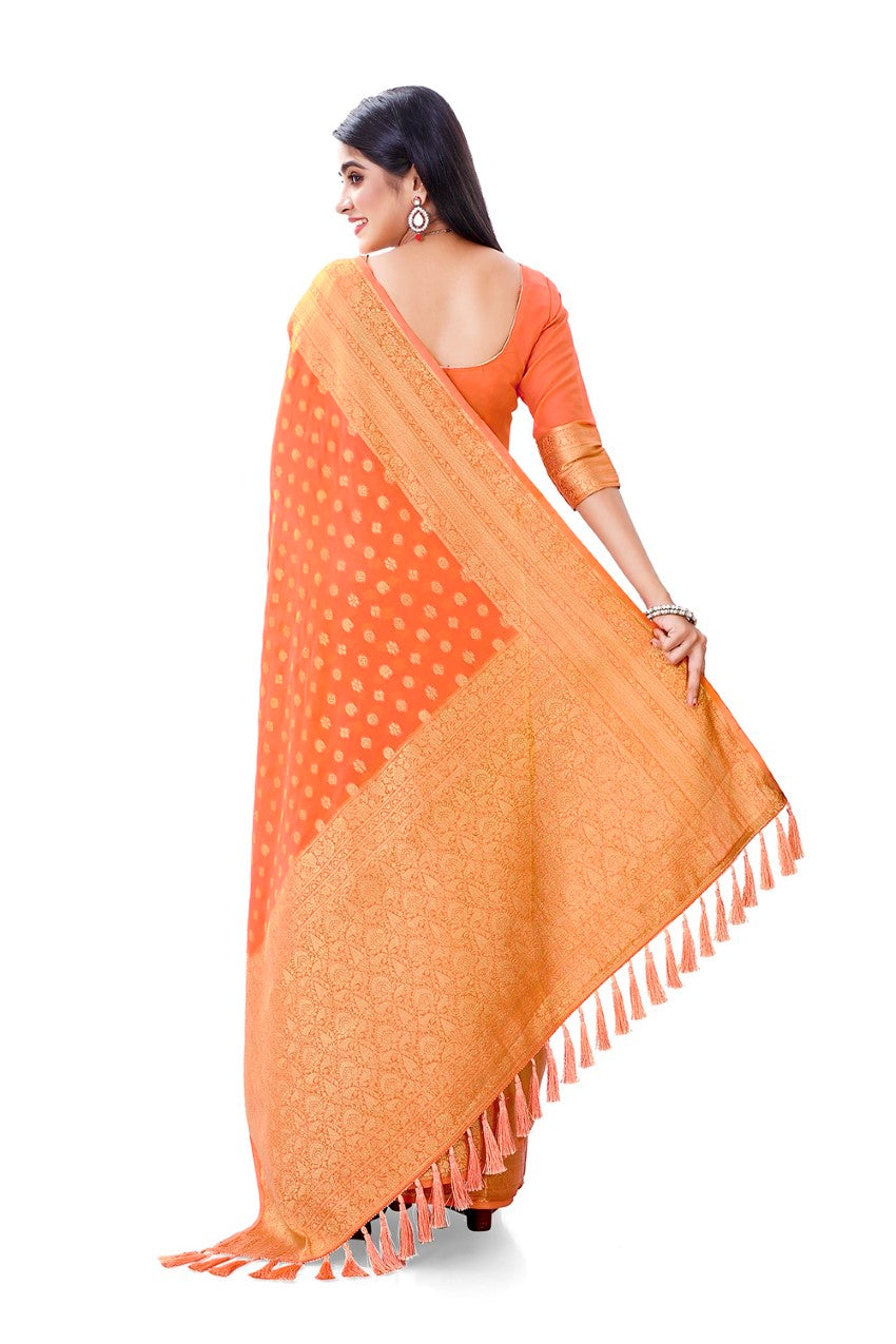 FLOURIOUS Women's Georgette Pure Saree with Unstitched Blouse Piece