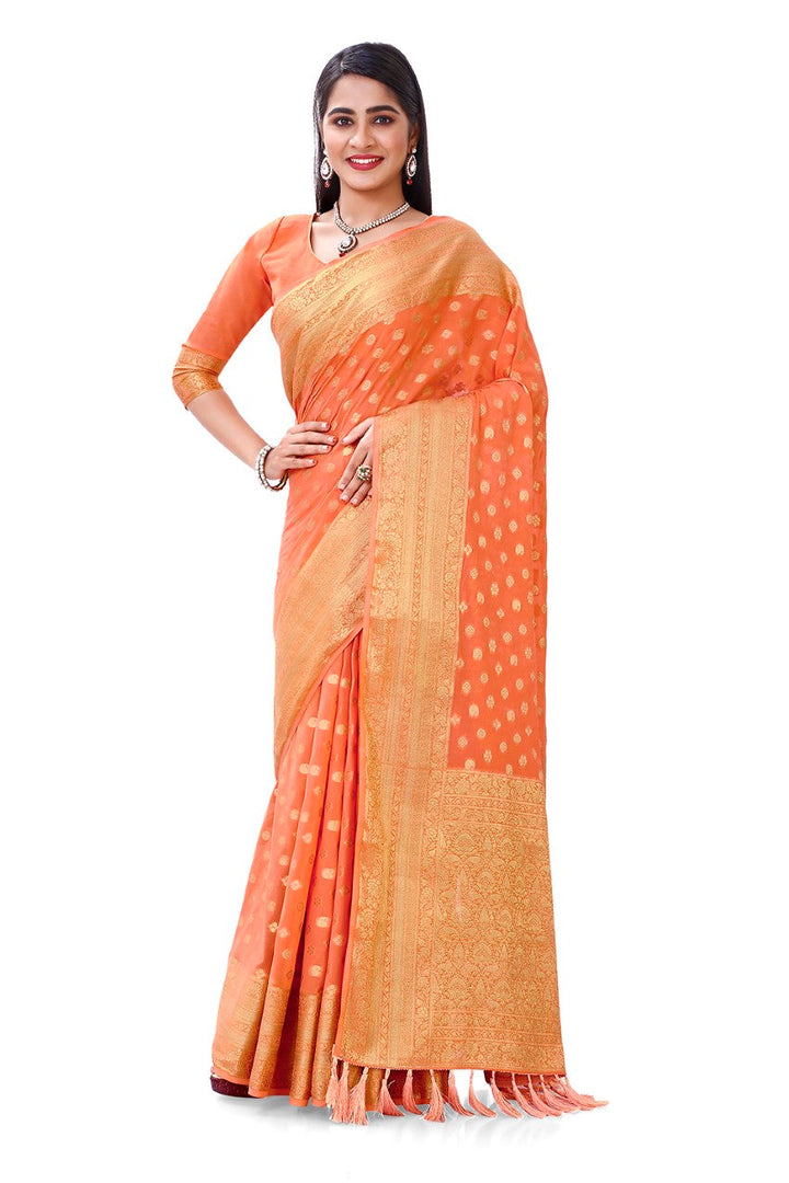 FLOURIOUS Women's Georgette Pure Saree with Unstitched Blouse Piece