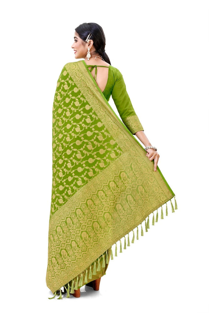 FLOURIOUS Women's Georgette Pure Viscos Saree with Unstitched Blouse Piece - Zari Woven Work Sarees for Women