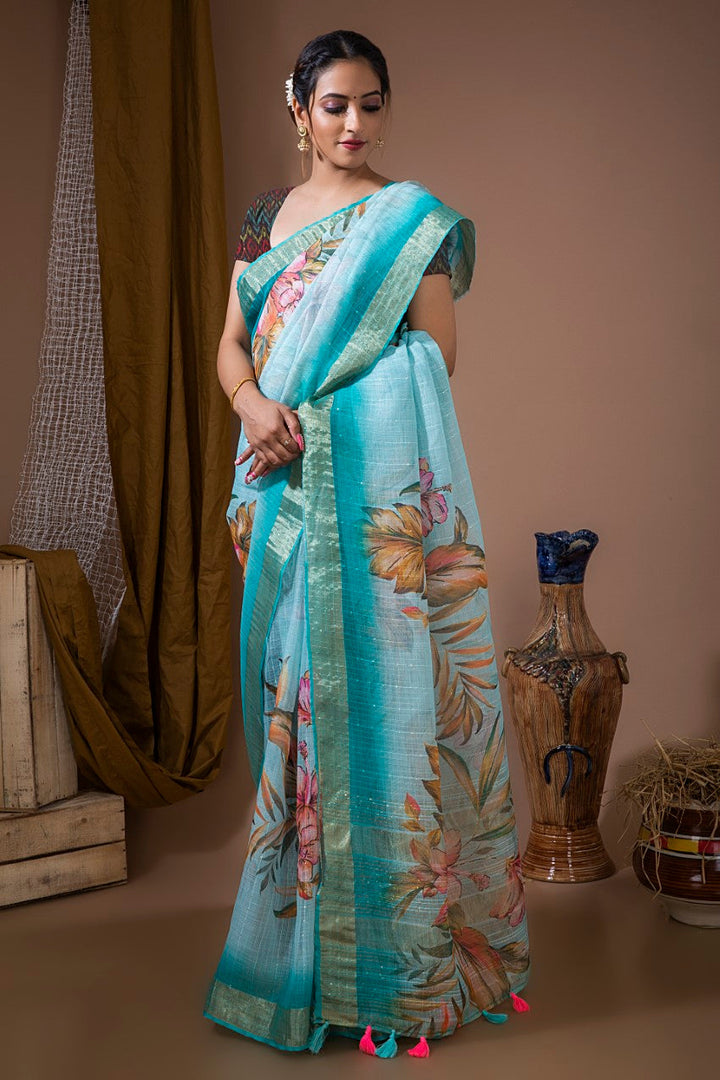 Flourious Designer Digital Sequence Saree for women with Digital Floral Print Work