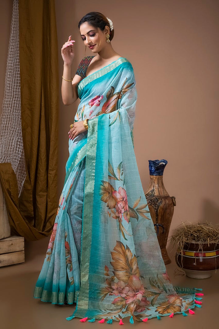 Flourious Designer Digital Sequence Saree for women with Digital Floral Print Work