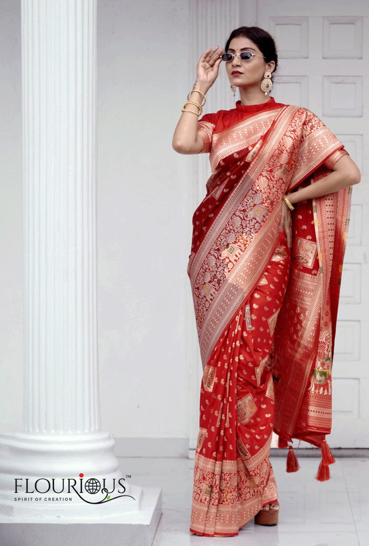 Flourious Fancy Women's Dola Silk Saree with Unstitched blouse piece