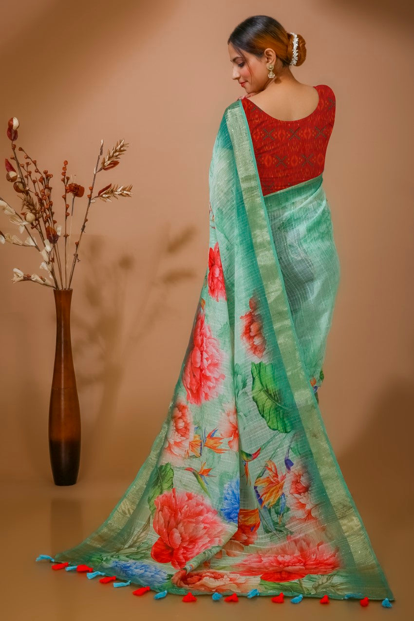 Flourious Designer Digital Sequence Saree for women with Digital Floral Print Work