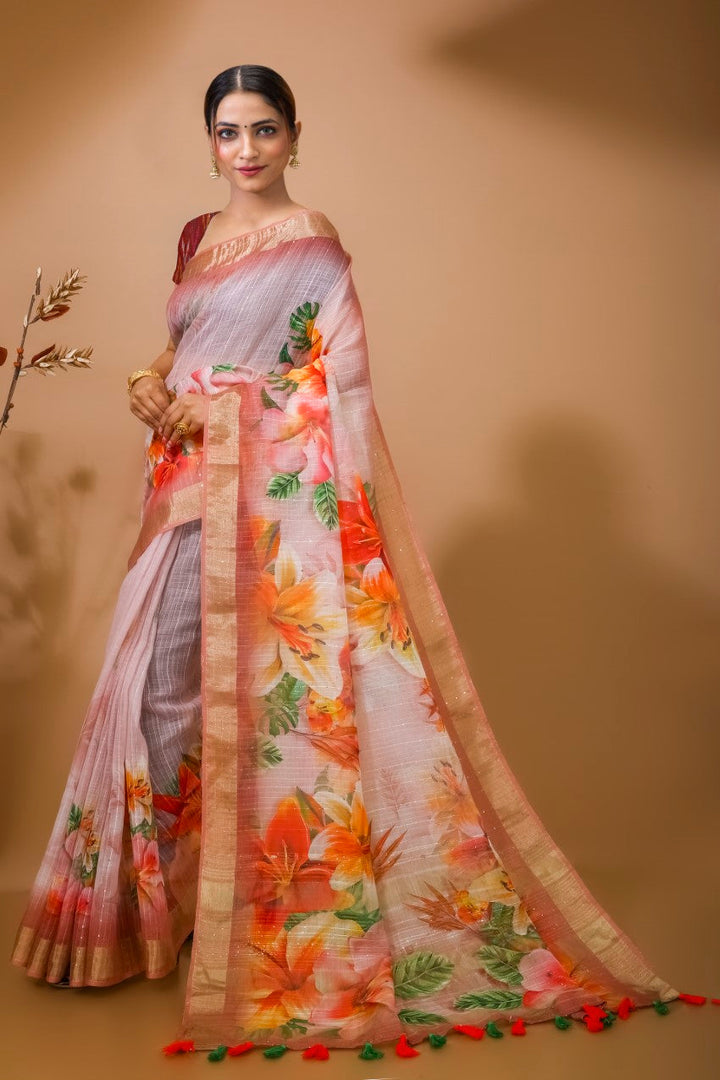 Flourious Designer Digital Sequence Saree for women with Digital Floral Print Work