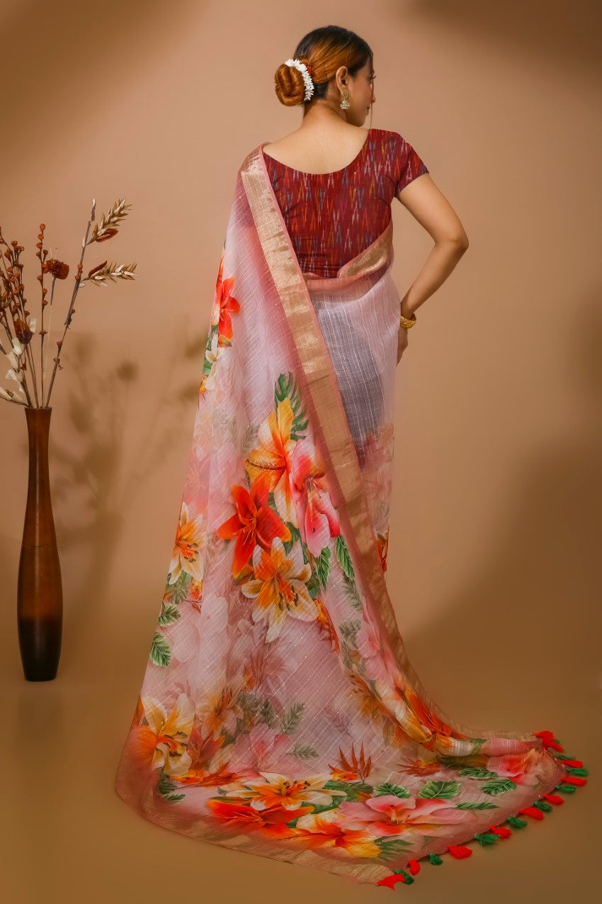 Flourious Designer Digital Sequence Saree for women with Digital Floral Print Work