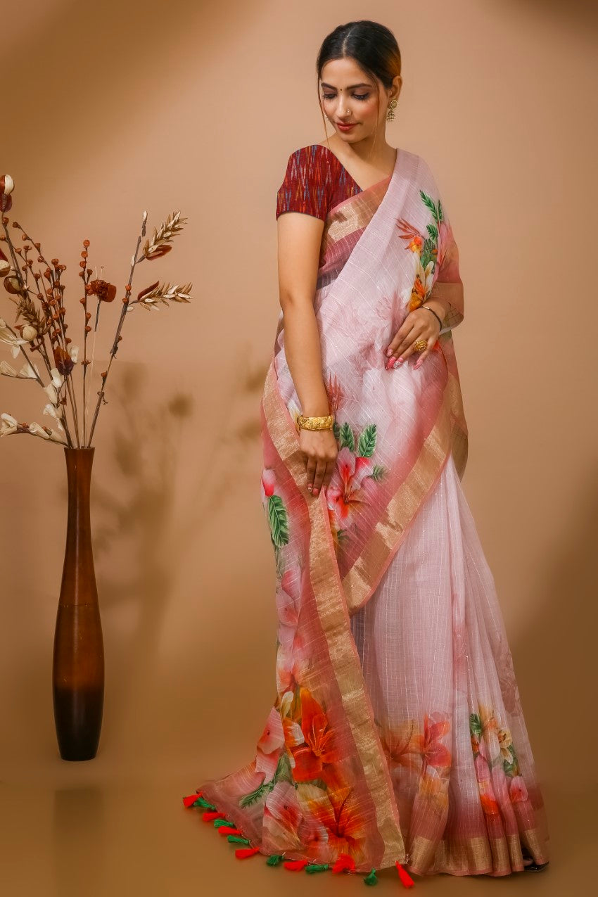 Flourious Designer Digital Sequence Saree for women with Digital Floral Print Work