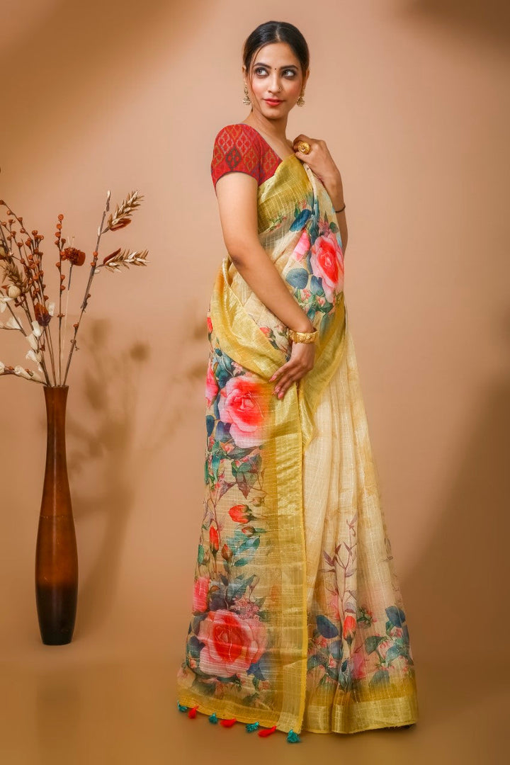 Flourious Designer Digital Sequence Saree for women with Digital Floral Print Work