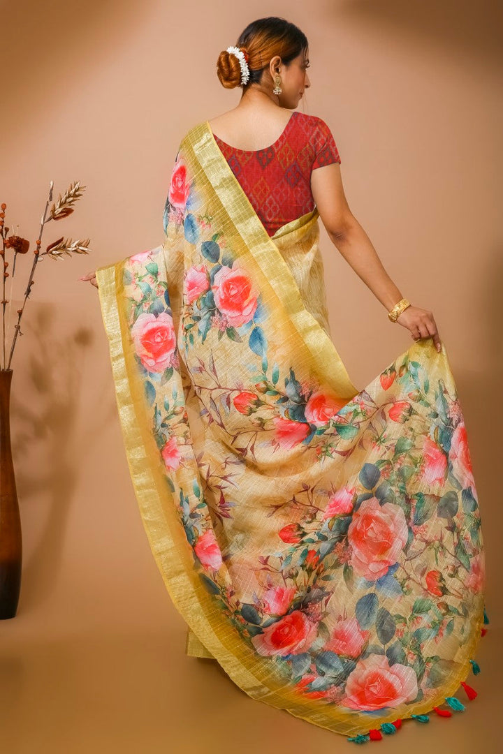 Flourious Designer Digital Sequence Saree for women with Digital Floral Print Work